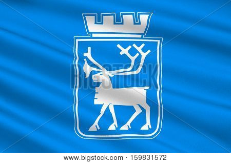 Flag of Tromso is a city and municipality in Troms county Norway. 3d illustration