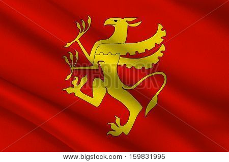 Flag of Troms is a county in Northern Norway. 3d illustration