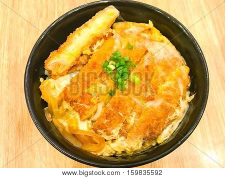 Pork Fried egg and onion. Place on hot rice Korean style.