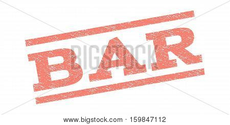 Bar watermark stamp. Text caption between parallel lines with grunge design style. Rubber seal stamp with scratched texture. Vector salmon color ink imprint on a white background.