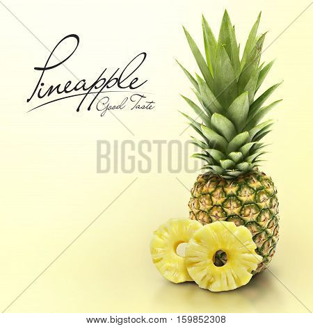 Pineapple on yellow solid background with text