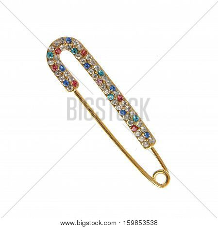 elegant safety pin broche isolated on white background