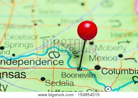 Booneville pinned on a map of Missouri, USA