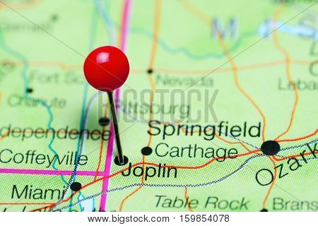 Joplin pinned on a map of Missouri, USA