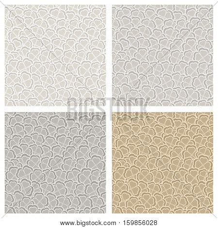 Vector Seamless Pattern Gray Clover for St Patrick's Day, light brown Shamrock wrapping paper for gift, background ornament clover leaf foliage, set seamless pattern, gray shamrock petals