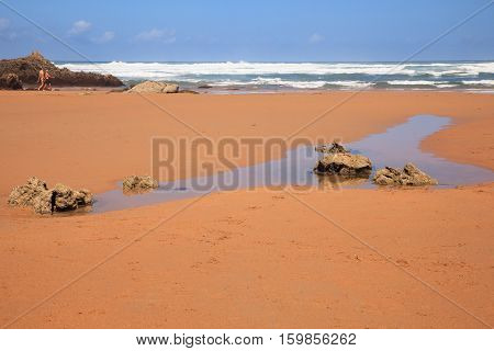 LIENCRES DUNES SPAIN - AUGUST 21: View of the Liencres dunes nature reserve in the Cantabrian sea on August 21 2016