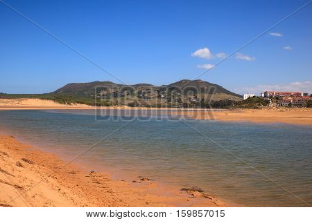 LIENCRES DUNES SPAIN - AUGUST 21: View of the Liencres dunes nature reserve in the Cantabrian sea on August 21 2016