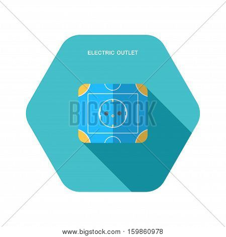 Vector isolated icon of electric blue and yellow rosette on the turquoise hexagon background with shadow for euro plug.