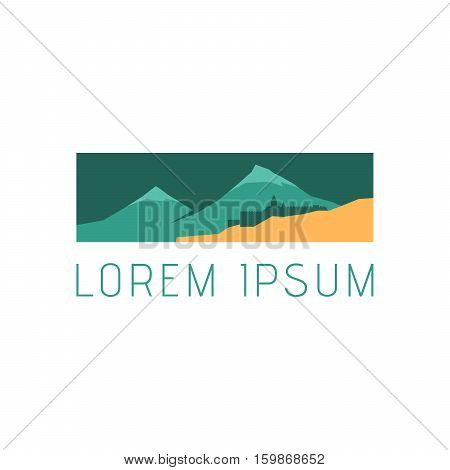 Mountains and the fortress logotype. Vector illustration.