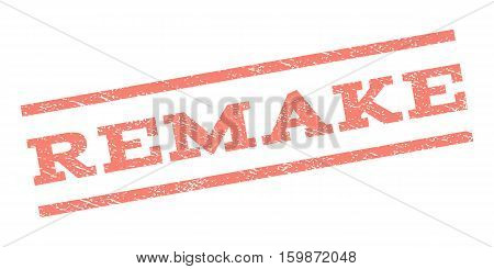 Remake watermark stamp. Text caption between parallel lines with grunge design style. Rubber seal stamp with dust texture. Vector salmon color ink imprint on a white background.