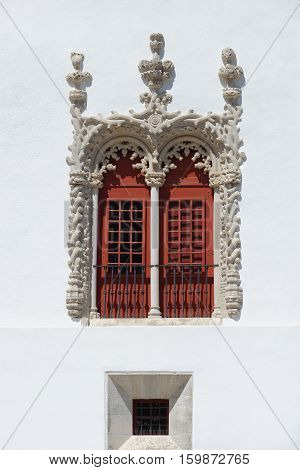 Sumptuous Manuelino-style window of Sintra Palace in Portugal