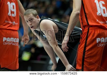 VALENCIA, SPAIN - DECEMBER 3: Miha Lapornik during spanish league match between Valencia Basket and Bilbao Basket at Fonteta Stadium on December 3, 2016 in Valencia, Spain