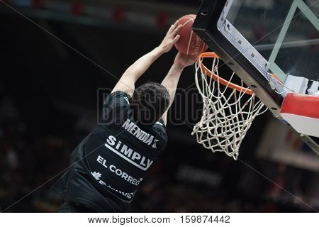 VALENCIA, SPAIN - DECEMBER 3: Borja Media during spanish league match between Valencia Basket and Bilbao Basket at Fonteta Stadium on December 3, 2016 in Valencia, Spain