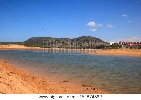 LIENCRES DUNES SPAIN - AUGUST 21: View of the Liencres dunes nature reserve in the Cantabrian sea on August 21 2016