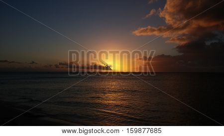 Colorful Sunset with clouds over the ocean. Turks and caicos islands.