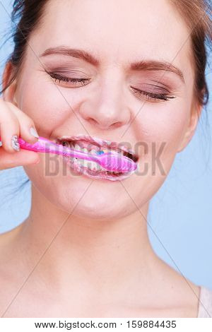 Woman Brushing Cleaning Teeth