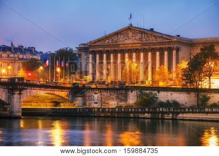 Assemblee Nationale (National Assembly) in Paris France at sunrise