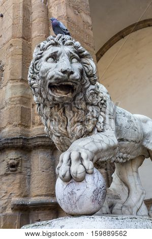Historic Lion Sculpture In Florence, Italy