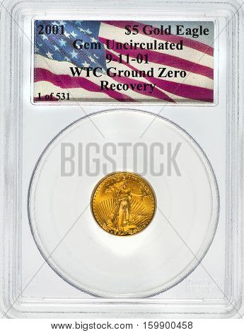Dallas Texas Dec. 4 2016 Rare graded World Trade Center Gold Eagle recovered in the 2001 New York City World Trade Center Basement.
