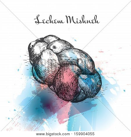 Lechem Mishneh watercolor effect illustration. Vector illustration of Israeli cuisine.