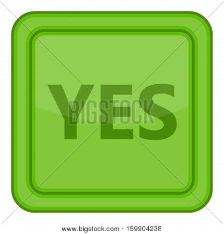 Yes green square button icon. Cartoon illustration of yes green square label vector icon for web