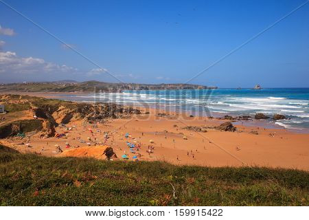 LIENCRES DUNES SPAIN - AUGUST 21: View of the Liencres dunes nature reserve in the Cantabrian sea on August 21 2016