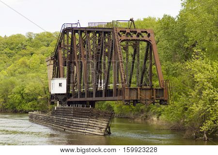 A swing bridge on the Mississippi River in Saint Paul, Minnesota.