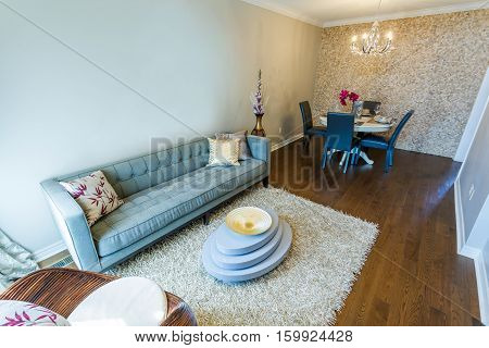 Modern living room interior design with dinning set