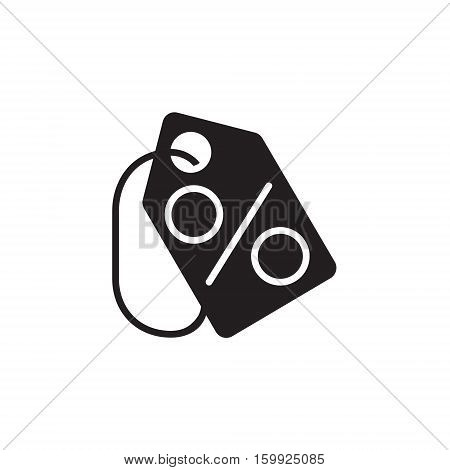 Vector icon or illustration showing discount with procent sign on label in black color style on white background