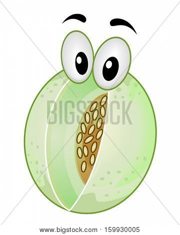 Mascot Illustration Featuring the Cross Section of a Honeydew Melon with its Seeds Visible