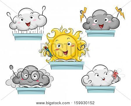 Mascot Illustration Featuring the Personification of Different Weather Conditions