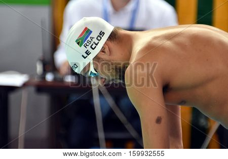 Hong Kong China - Oct 29 2016. Olympic and world champion swimmer LE CLOS Chad (RSA) before the Men's Butterfly 200m Final. FINA Swimming World Cup Victoria Park Swimming Pool.