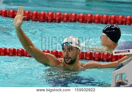 Hong Kong China - Oct 29 2016. Olympic and world champion swimmer LE CLOS Chad (RSA) after the Men's Butterfly 200m Final. FINA Swimming World Cup Victoria Park Swimming Pool.