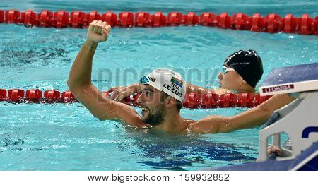 Hong Kong China - Oct 29 2016. Olympic and world champion swimmer LE CLOS Chad (RSA) after the Men's Butterfly 200m Final. FINA Swimming World Cup Victoria Park Swimming Pool.