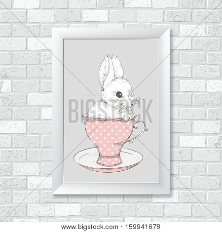 Rabbit in the cup. Hand drawing. Vector illustration EPS10.