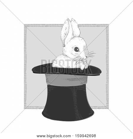 Rabbit in the hat. Hand drawing. Vector illustration EPS10.
