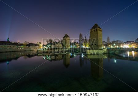 Strasbourg, medieval bridge Ponts Couverts is located in the historic district 