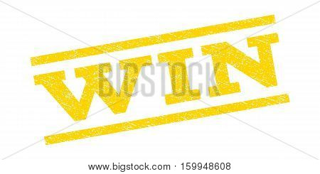 Win watermark stamp. Text caption between parallel lines with grunge design style. Rubber seal stamp with dirty texture. Vector yellow color ink imprint on a white background.