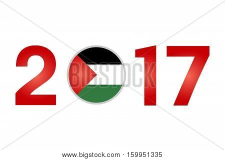 New Year 2017 with Palestine Flag Isolated on White Background - Vector Illustration