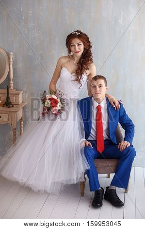 Wedding. Young happy bride and groom together. Marriage concept