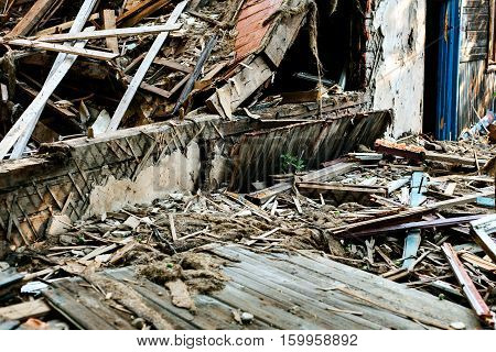 Destroyed by the earthquake building. People were left without homes.