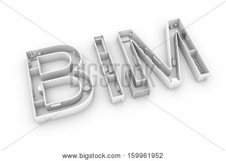 BIM is the interior on the white background 3D illustration
