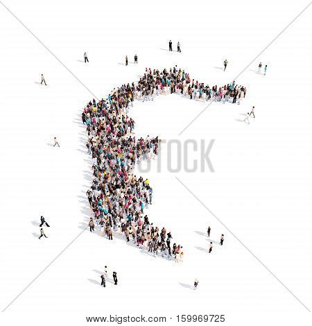 Large and creative group of people gathered together in the form of a map Azad Kashmir. 3D illustration, isolated against a white background. 