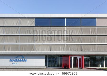 Skejby, Denmark - September 25, 2016: Harman building and office. Harman is an American company that designs and engineers connected products for automakers, consumers and enterprises worldwide