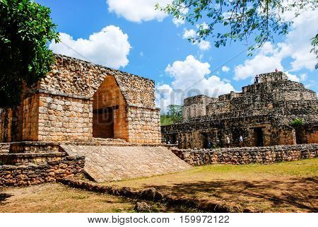 Coba Mexico. Ancient mayan city in Mexico. Coba is an archaeological area and a famous landmark of Yucatan Peninsula. Cloudy sky over a pyramid in Mexico