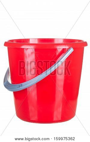 Empty Red Bucket Isolated On A White Background Closeup