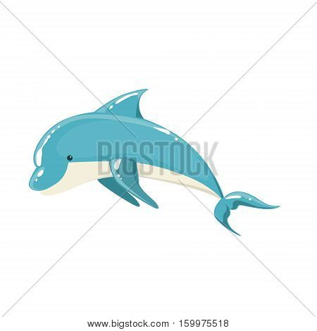 Blue Bottlenose Dolphin Jumping For Entertainment Show, Realistic Aquatic Mammal Vector Drawing. Friendly Cute Marine Animal In Aquarium Zoo Cartoon Illustration.