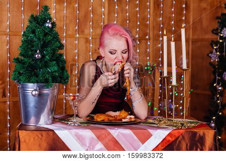 Gorgeous Young Woman Drinks Champagne