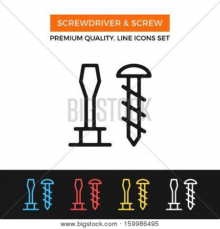 Vector screwdriver and screw icon. Premium quality graphic design. Modern signs, outline symbols collection, simple thin line icons set for websites, web design, mobile app, infographics