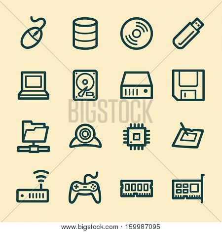 Computer components web icons set